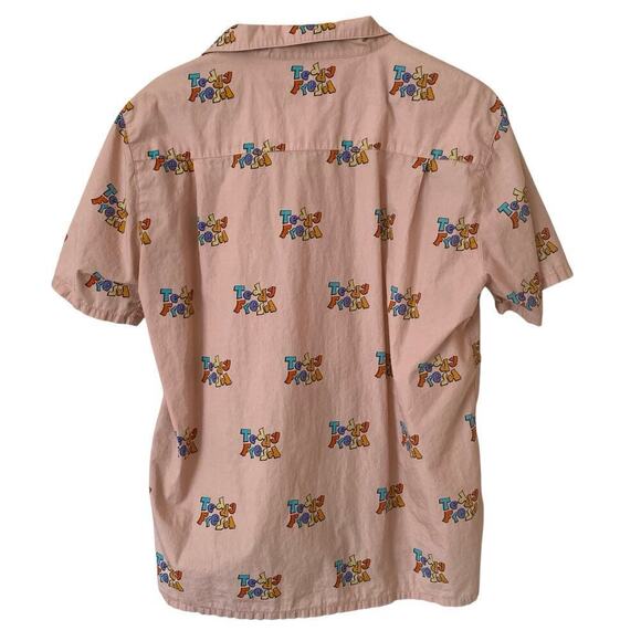 TEDDY FRESH Mens Retro Logo Camp Button Up Shirt in Rose, Size Medium - Picture 2 of 11